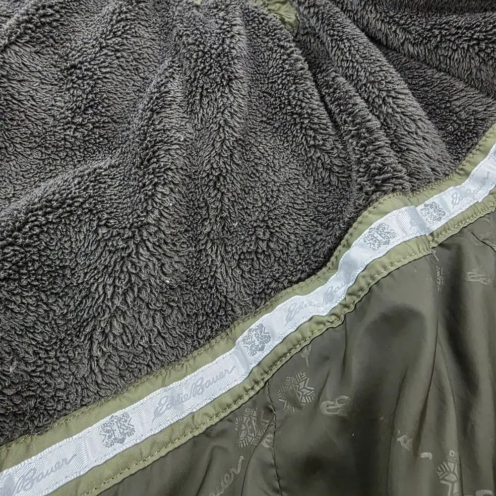 Eddie Bauer Vest Womens XS Green Hooded Goose Down 650 Fill Power Sherpa Lined